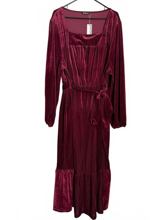 Bloomchic Dresses & Skirts - Bloomchic NEW Corduroy Dress Size 26 Red Maroon Flare Trumpet Pleated Coquette